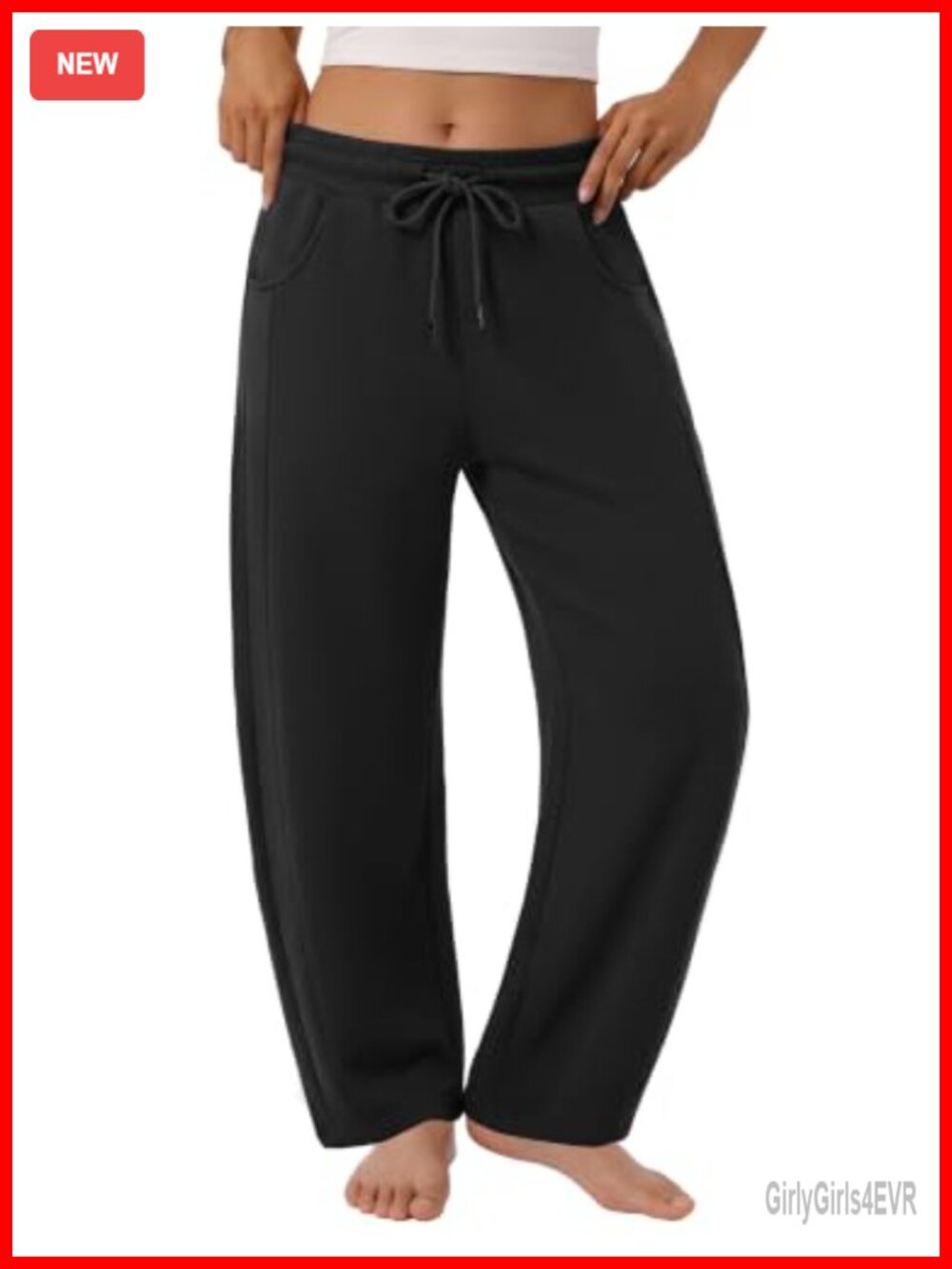 Cotton Blend Wide Leg Barrel Sweatpants Lounge Pants Pockets